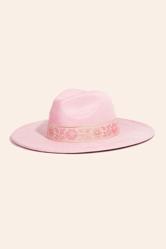 Ribbon Wide Brim Hat- Pink