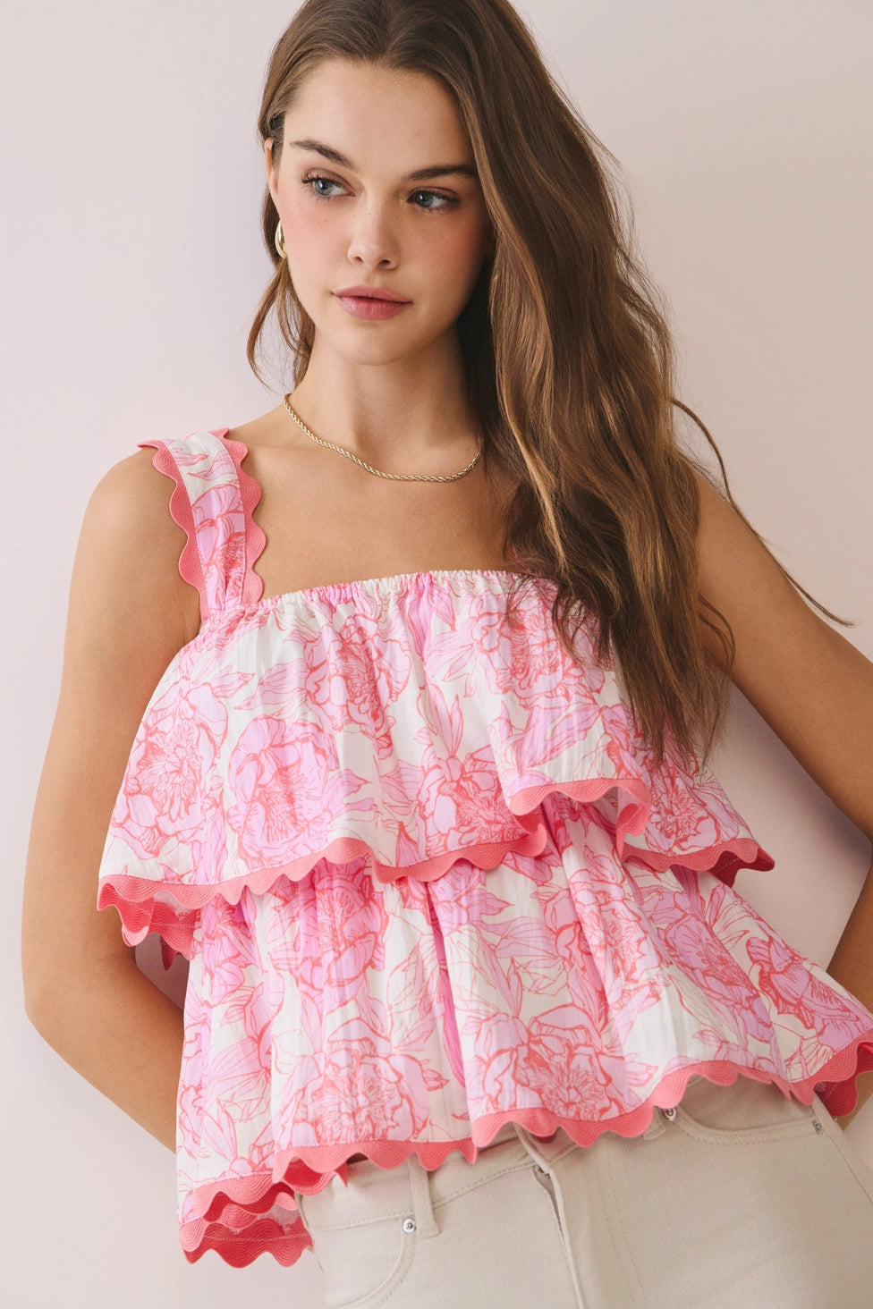 Pink Scalloped Ruffle Top