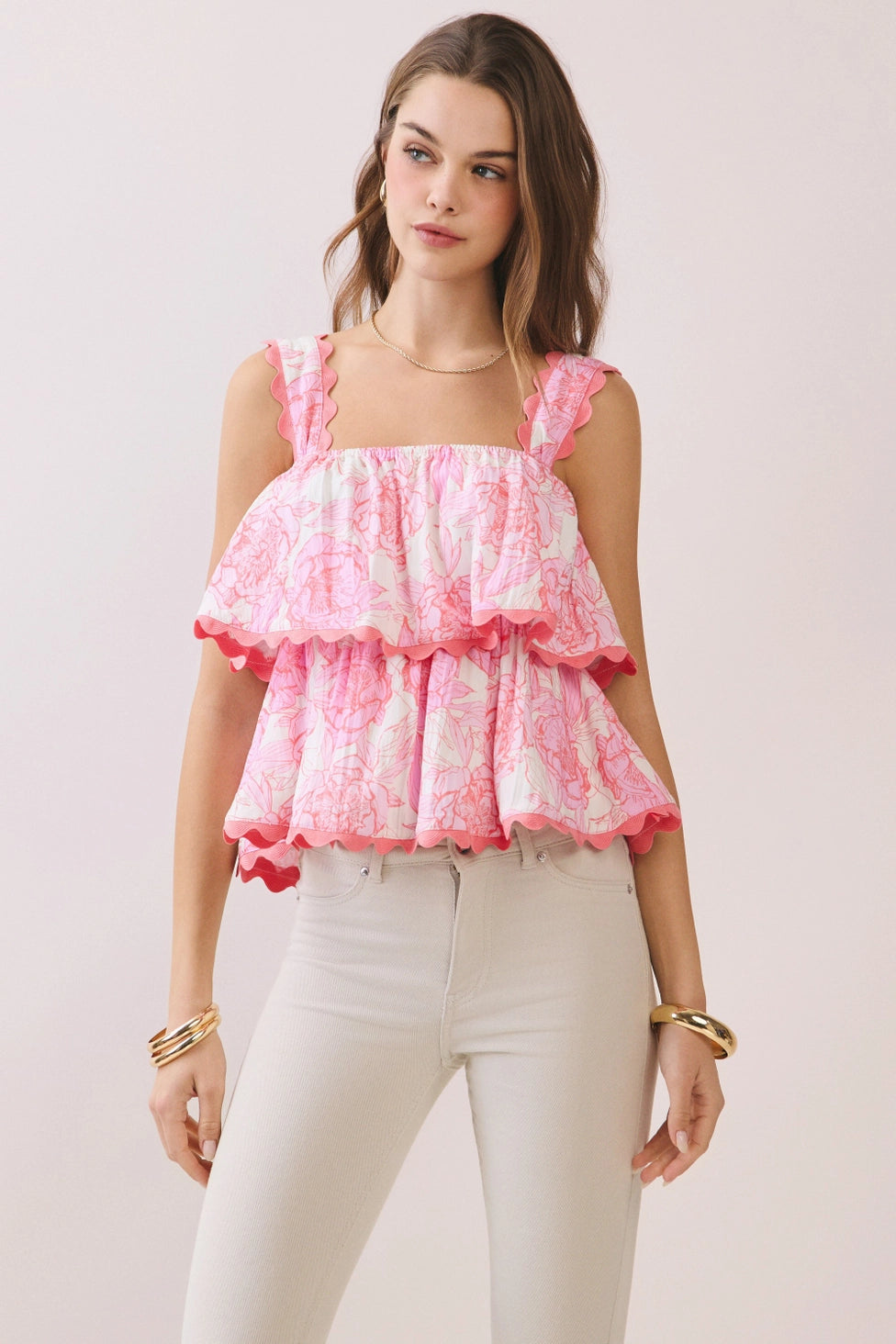 Pink Scalloped Ruffle Top