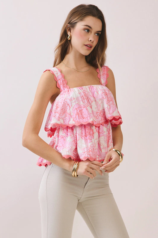 Pink Scalloped Ruffle Top