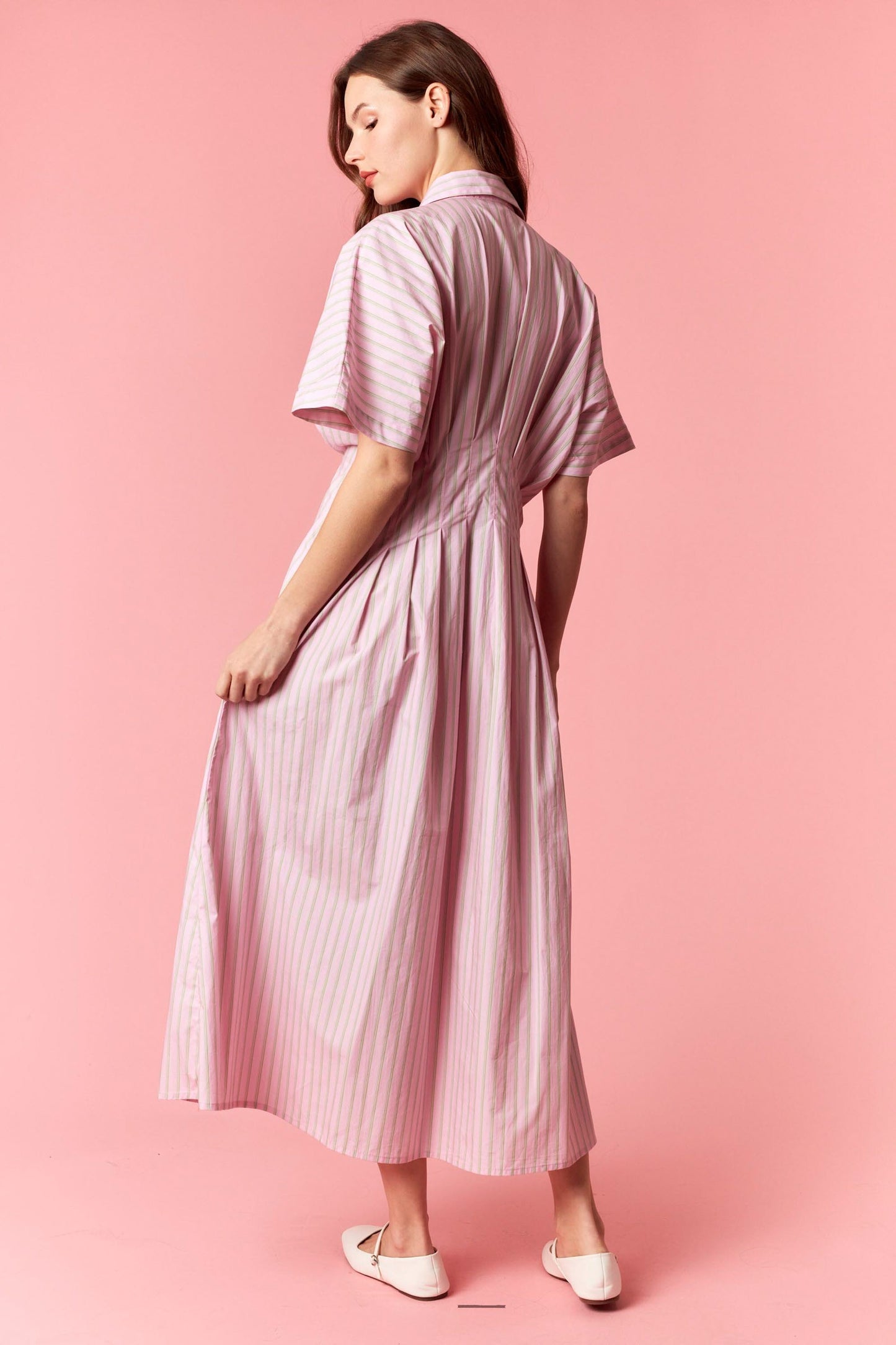 Pink Stripe 100% Cotton Midi Dress