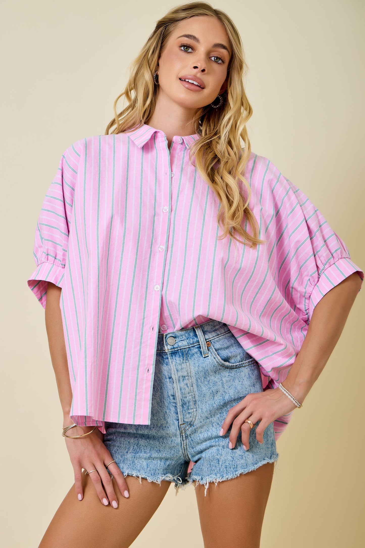 Pink Stripe Oversized Button Down