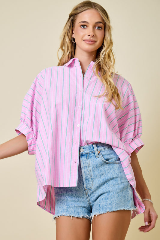 Pink Stripe Oversized Button Down