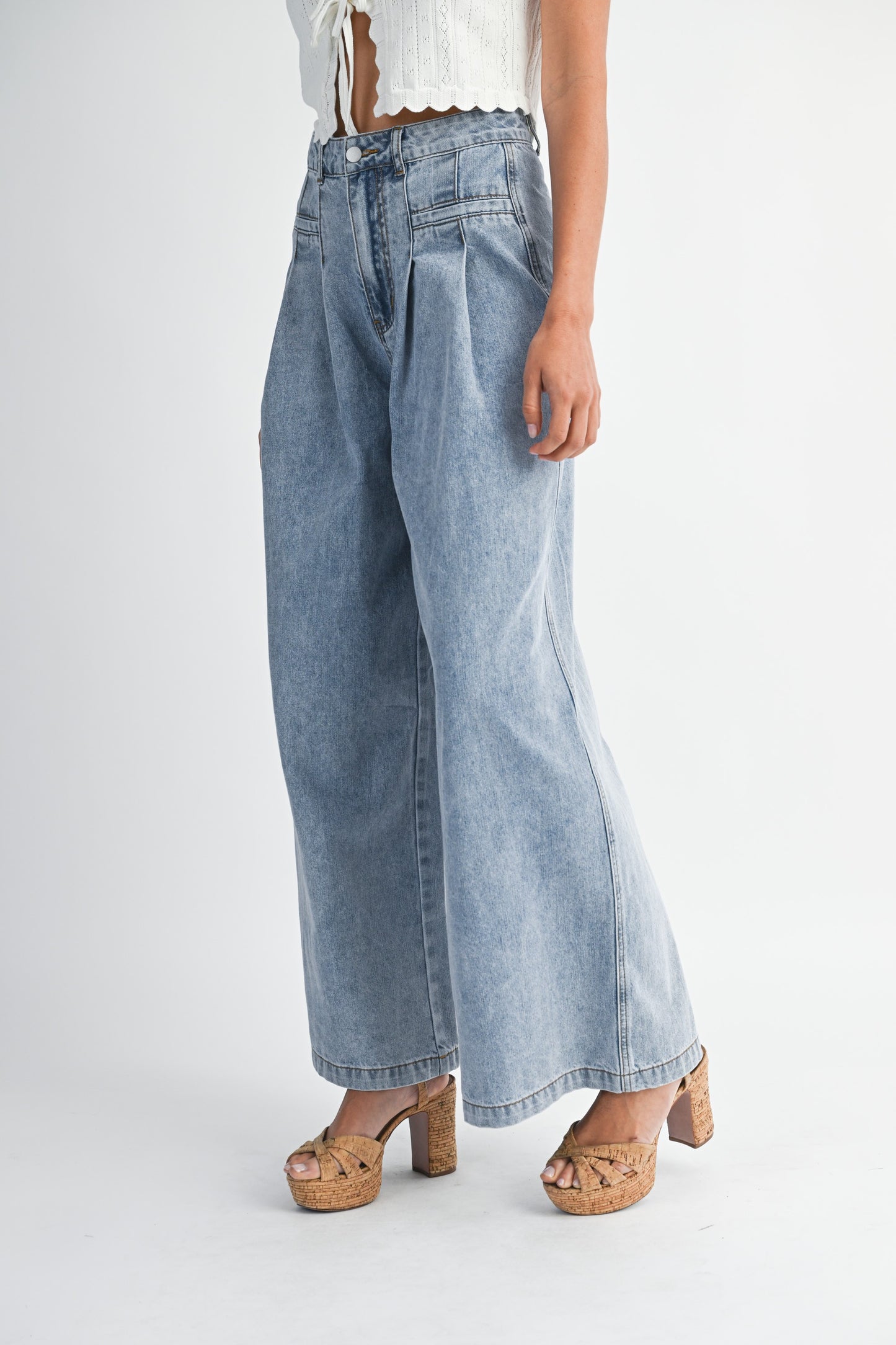 Pleated Wide Leg Jean