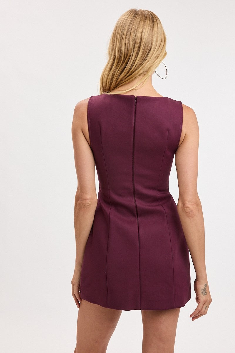 Plum Boat Neck Mini Dress