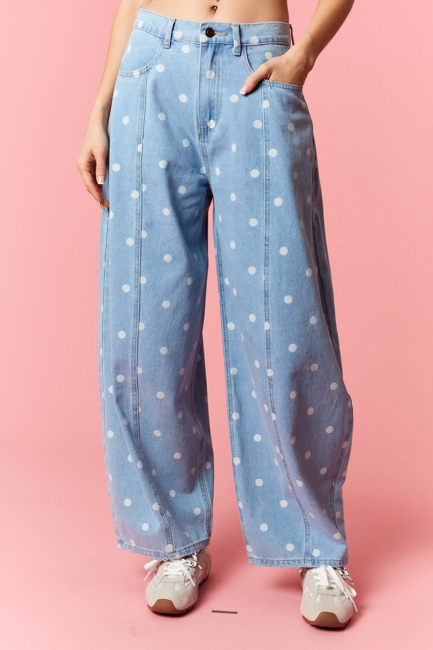 Washed Denim Polka Dot Barrel Jeans