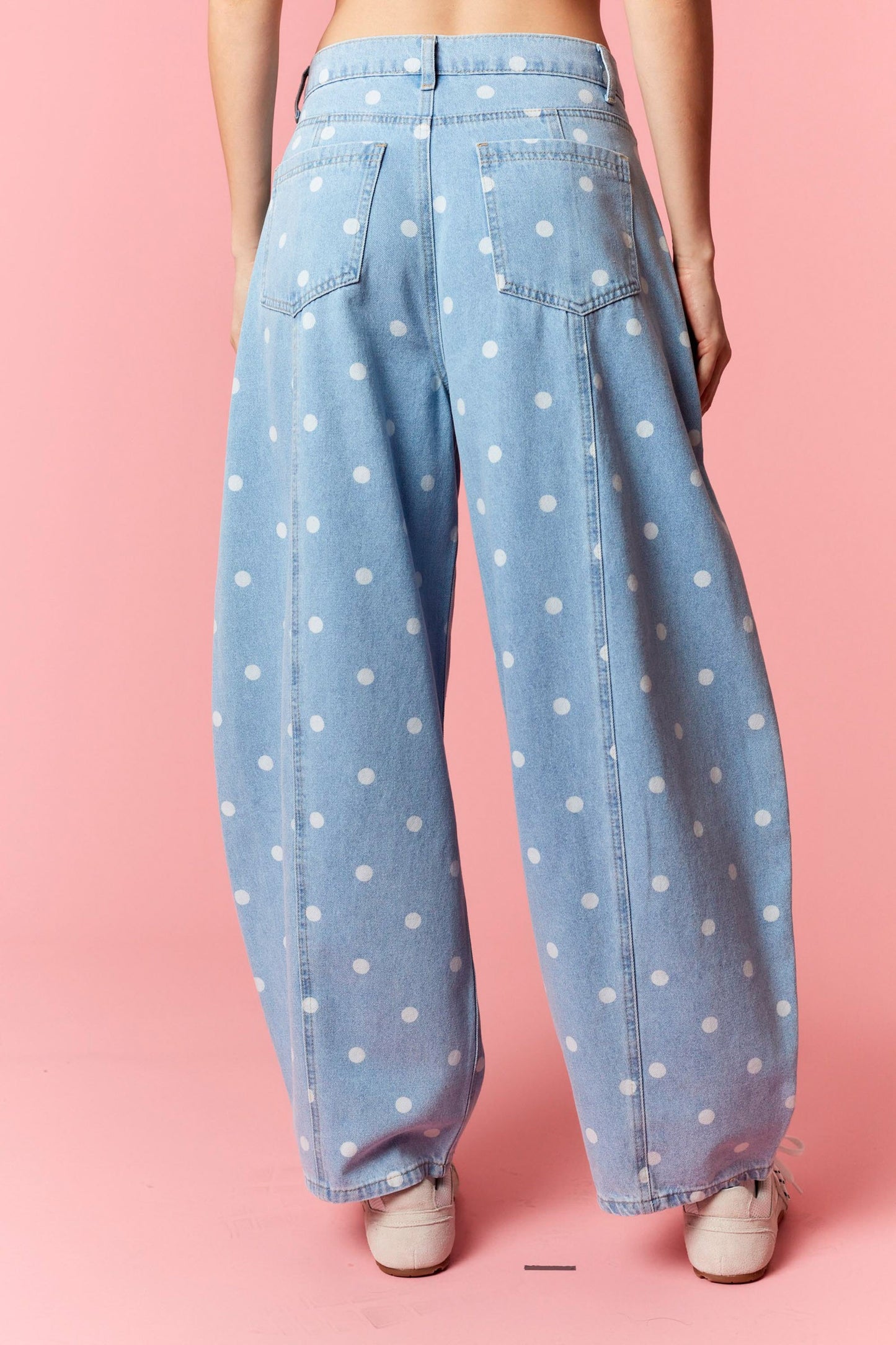 Washed Denim Polka Dot Barrel Jeans