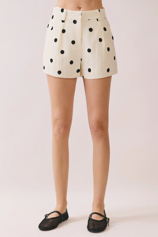 Polka Dot Pleated Tailored Shorts
