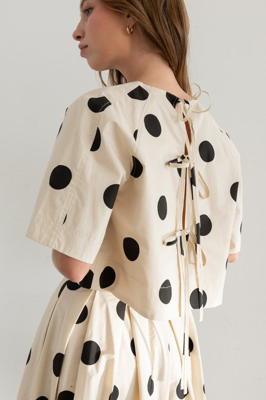 Polka Dot Tie Back Blouse