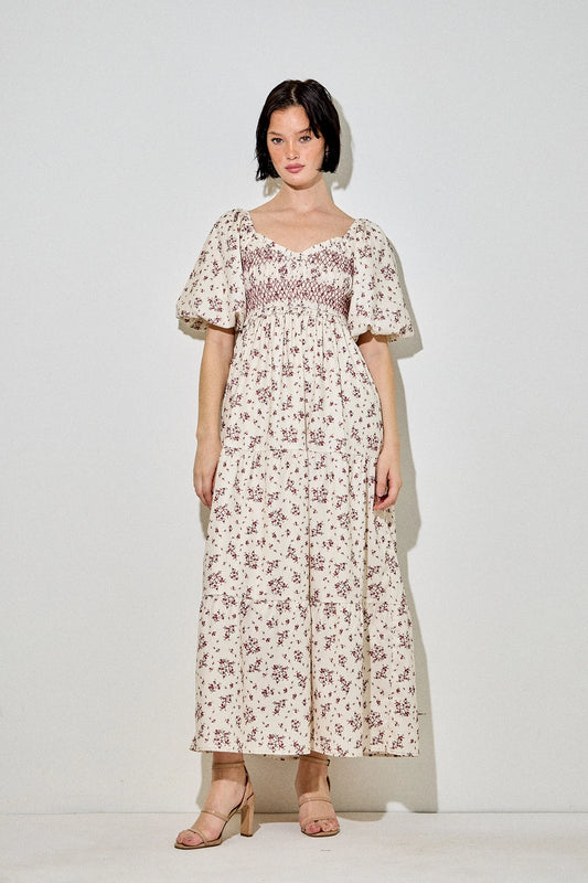 Red Floral Smocked Maxi