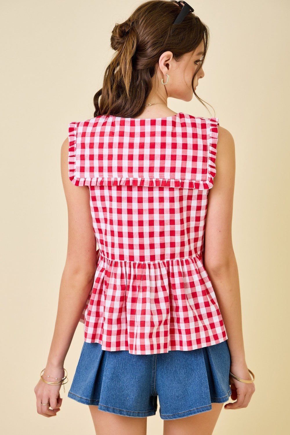 Red Gingham Collared Blouse