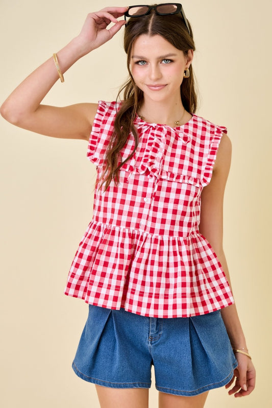 Red Gingham Collared Blouse