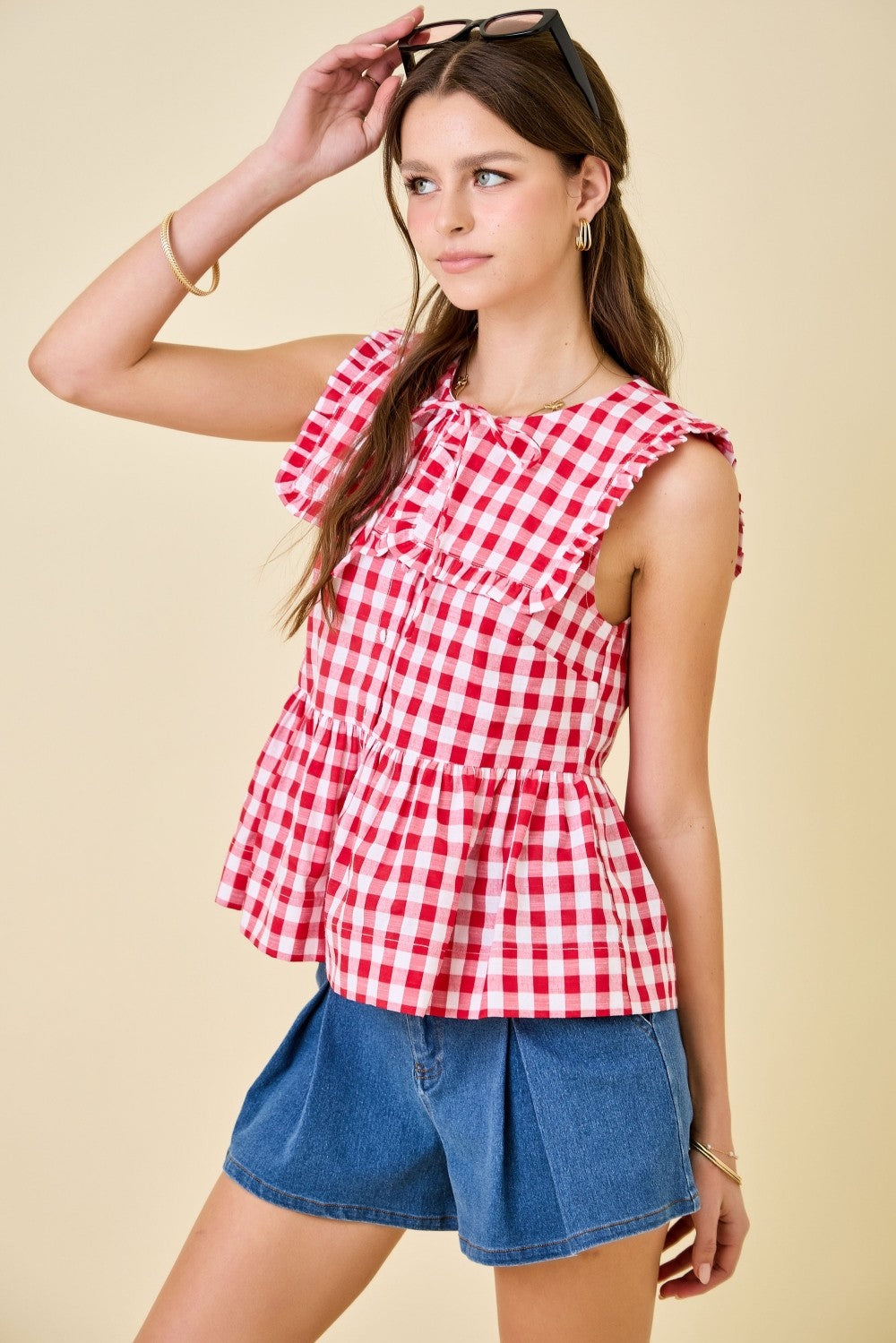 Red Gingham Collared Blouse