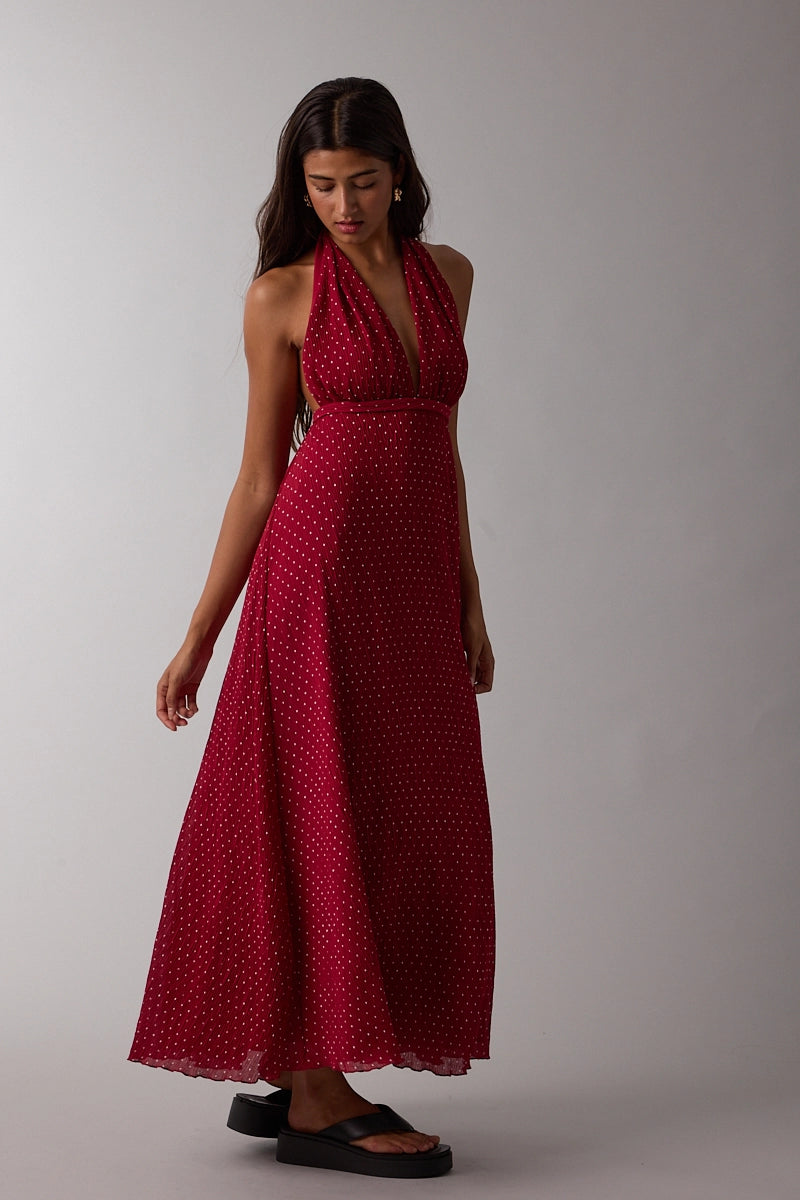 Red Polka Dot Halter Dress