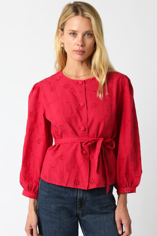 Red Eyelet Blouse