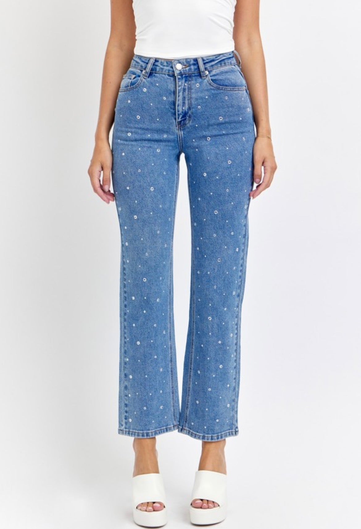 High Rise Rhinestone Denim