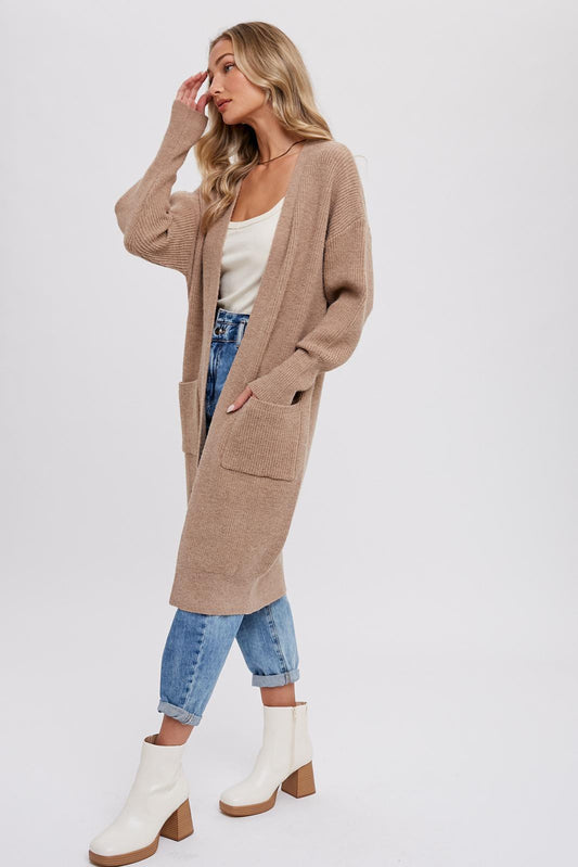 Ribbed Open Front Cardigan- Latte