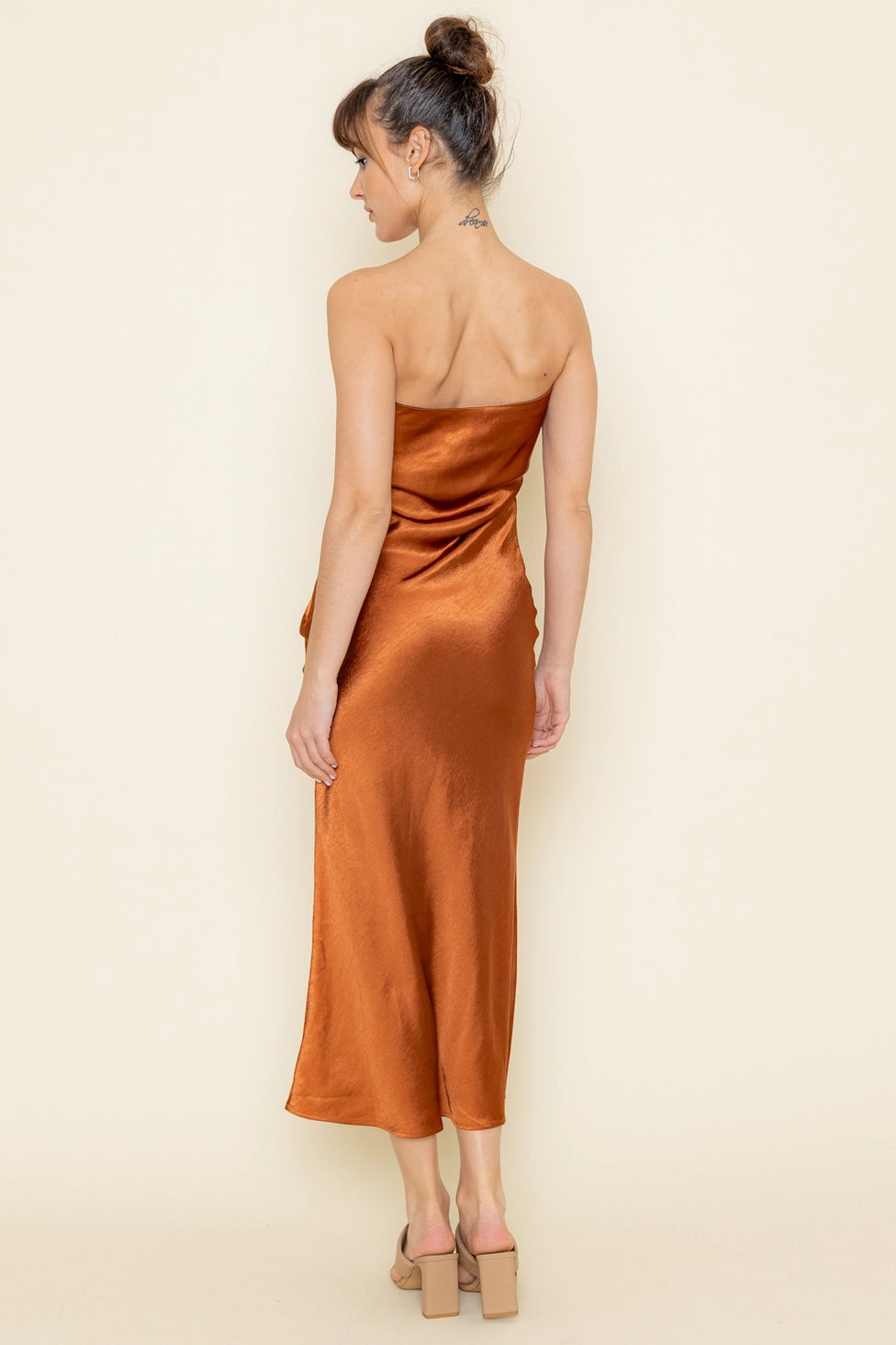 Satin Rust Strapless Dress