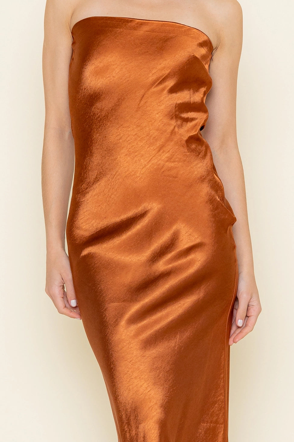 Satin Rust Strapless Dress – XO EM + CO Satin Rust Strapless Dress – XO EM + CO