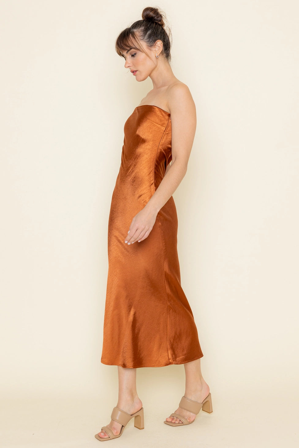 Satin Rust Strapless Dress