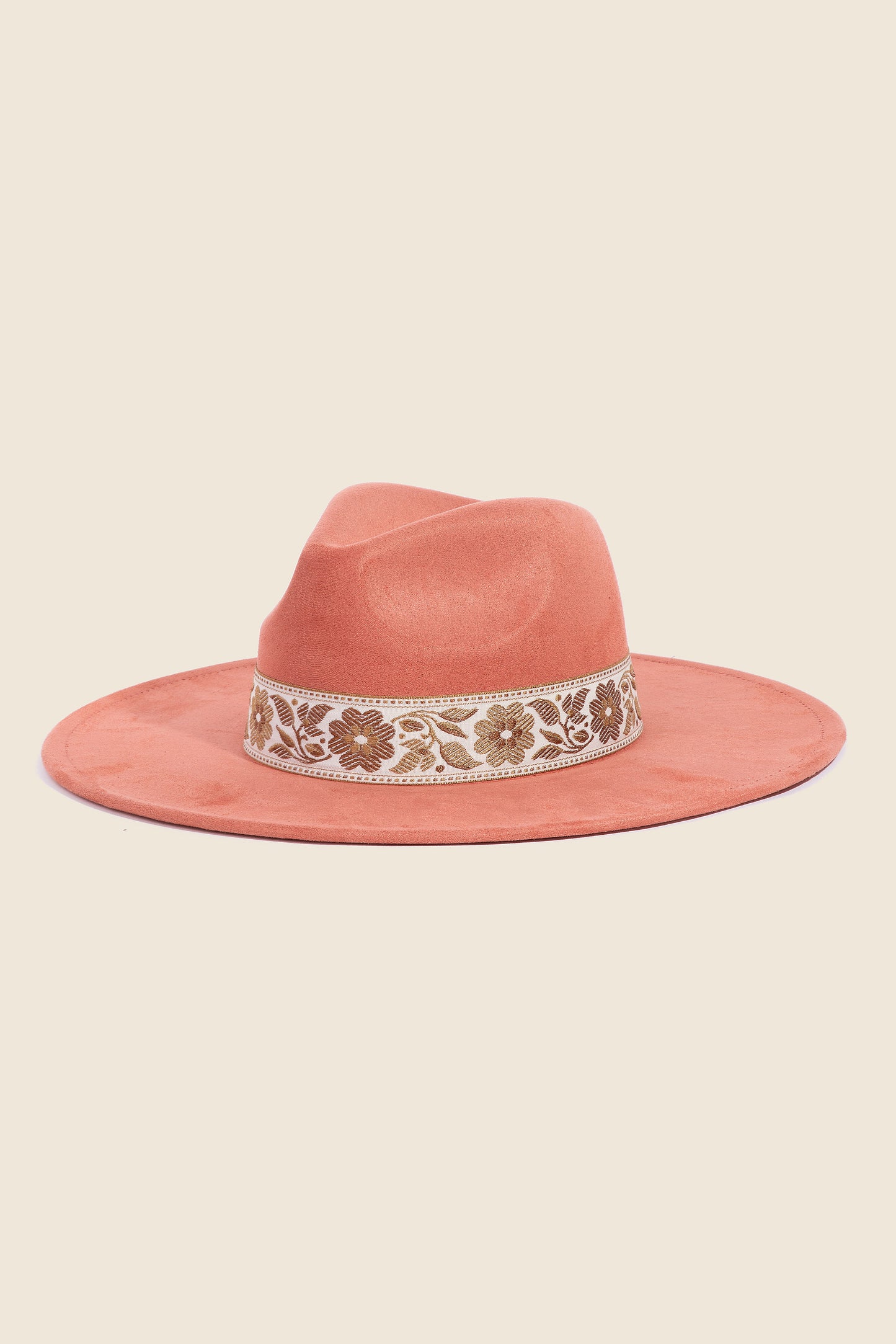 Ribbon Wide Brim Hat- Rust