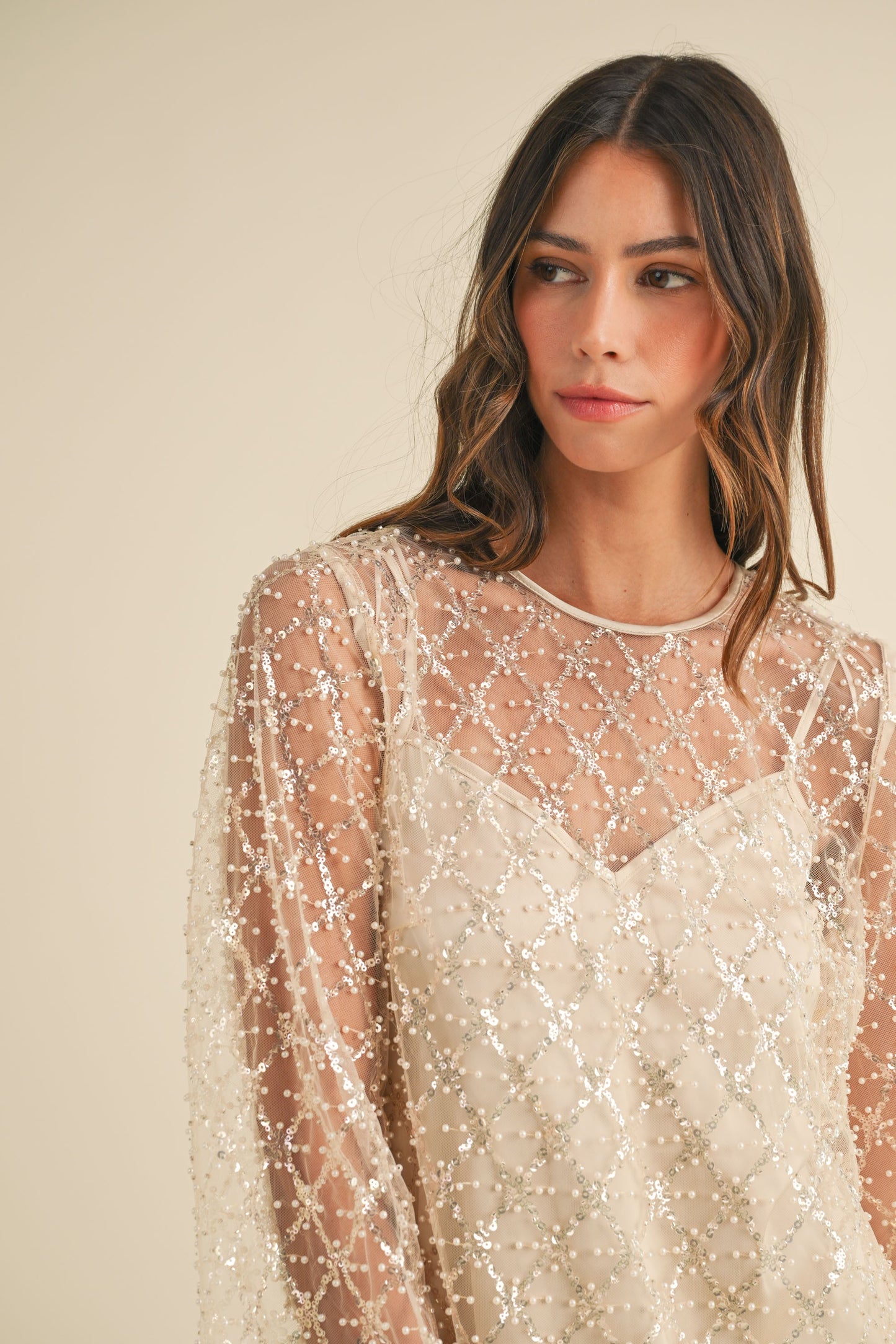 Sequin Beaded Bell Sleeve Mini