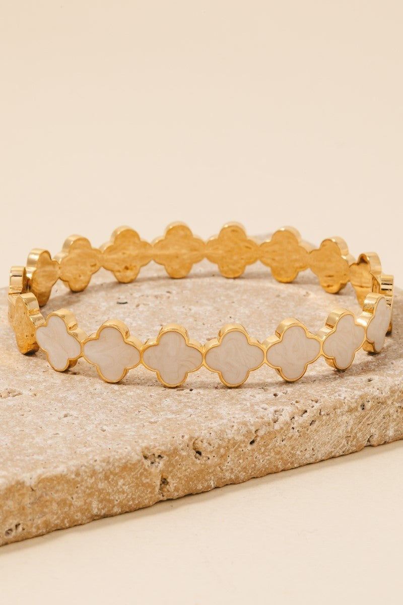 Metallic Clover + Shell Hinge Bracelet