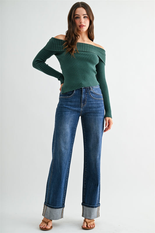 High Rise Slim Cuffed Jean