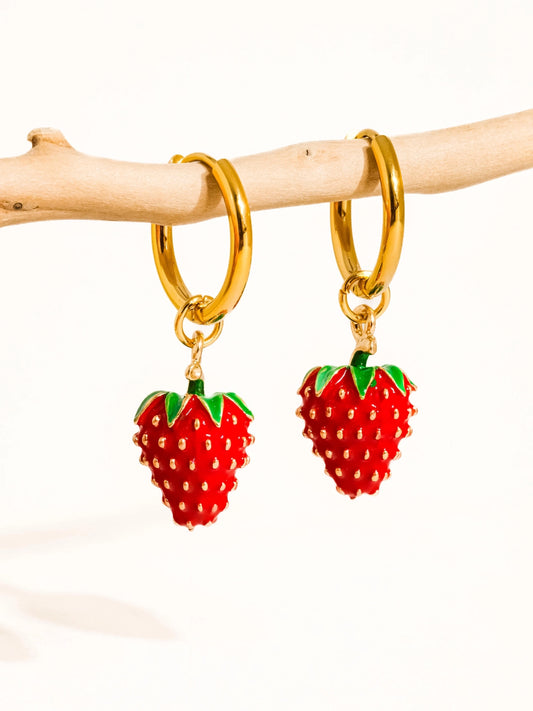 Strawberry 18K NonTarnish Huggies