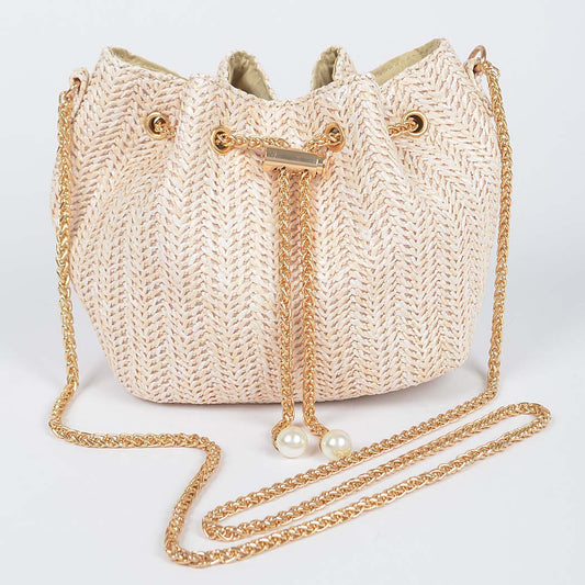 Faux Straw Bucket Bag