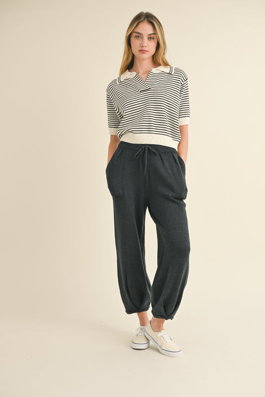 Stripe Collared Knit Top