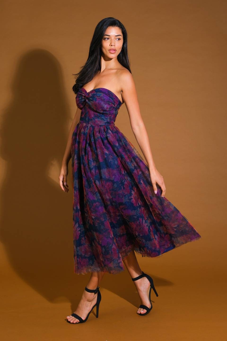 Midnight Floral Strapless Dress