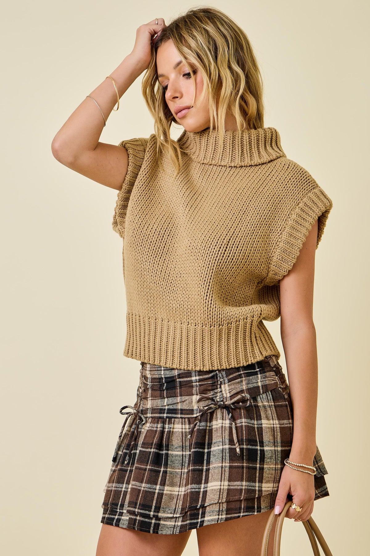 Tan Turtleneck Knit Sweater