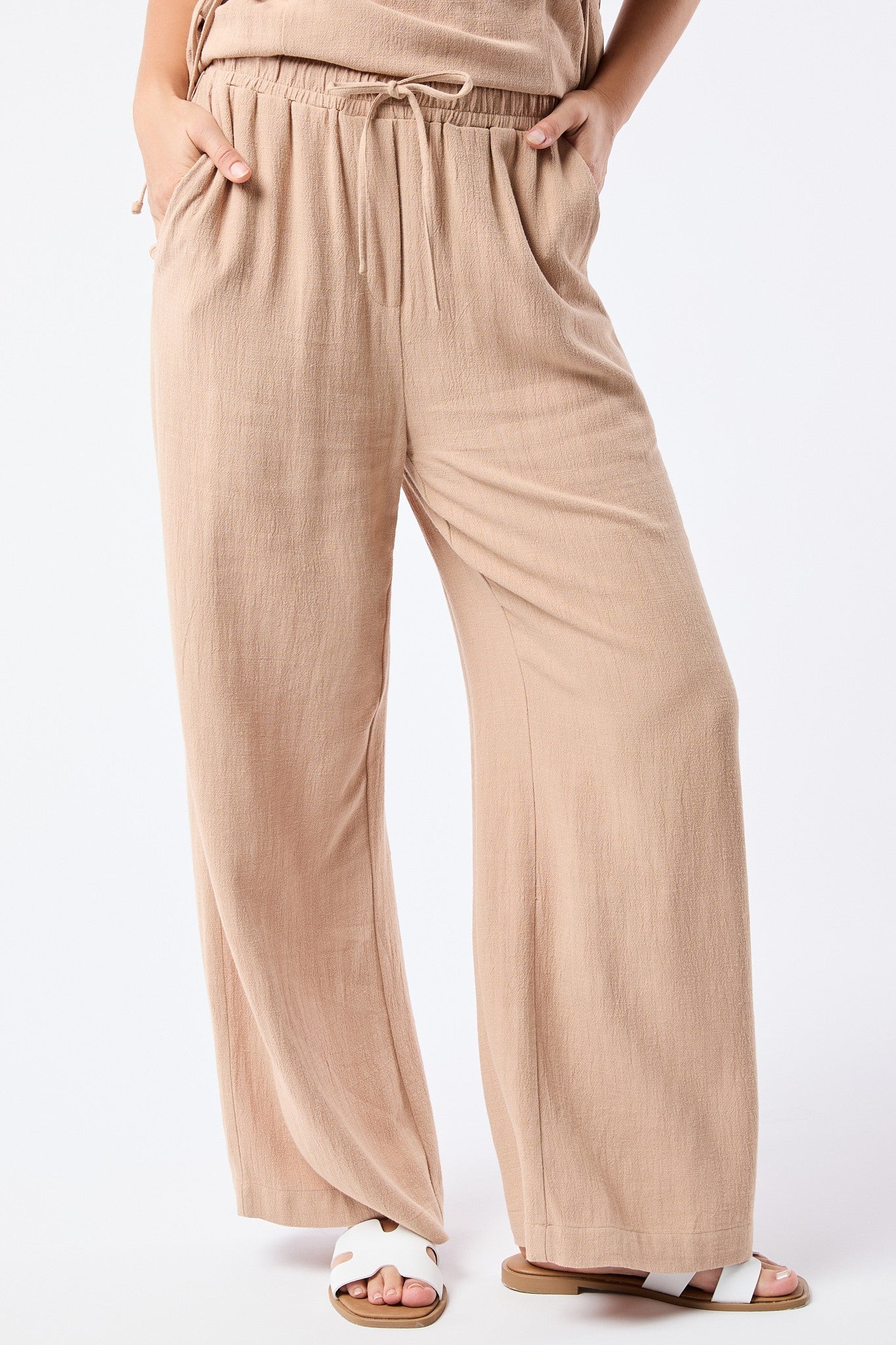 Tan Drawstring Linen Pant