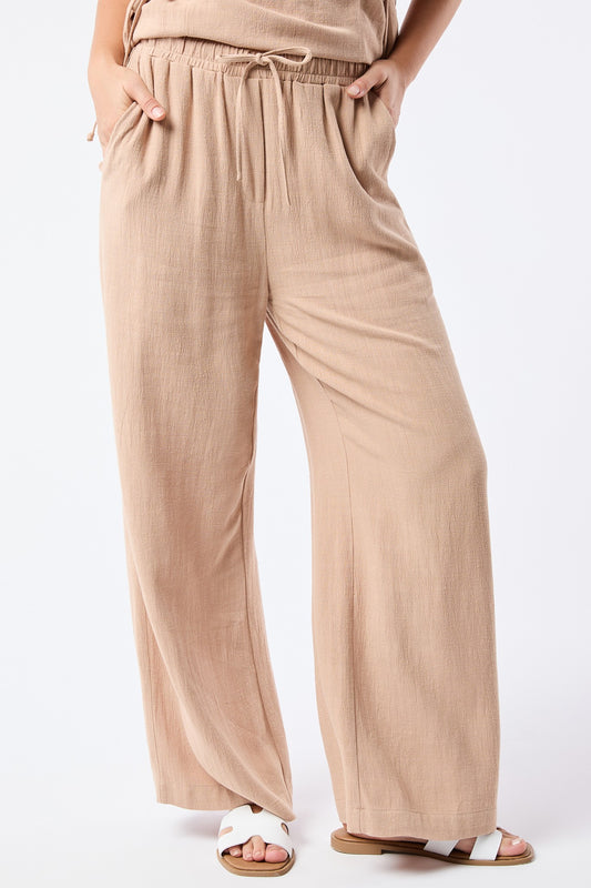 Tan Drawstring Linen Pant