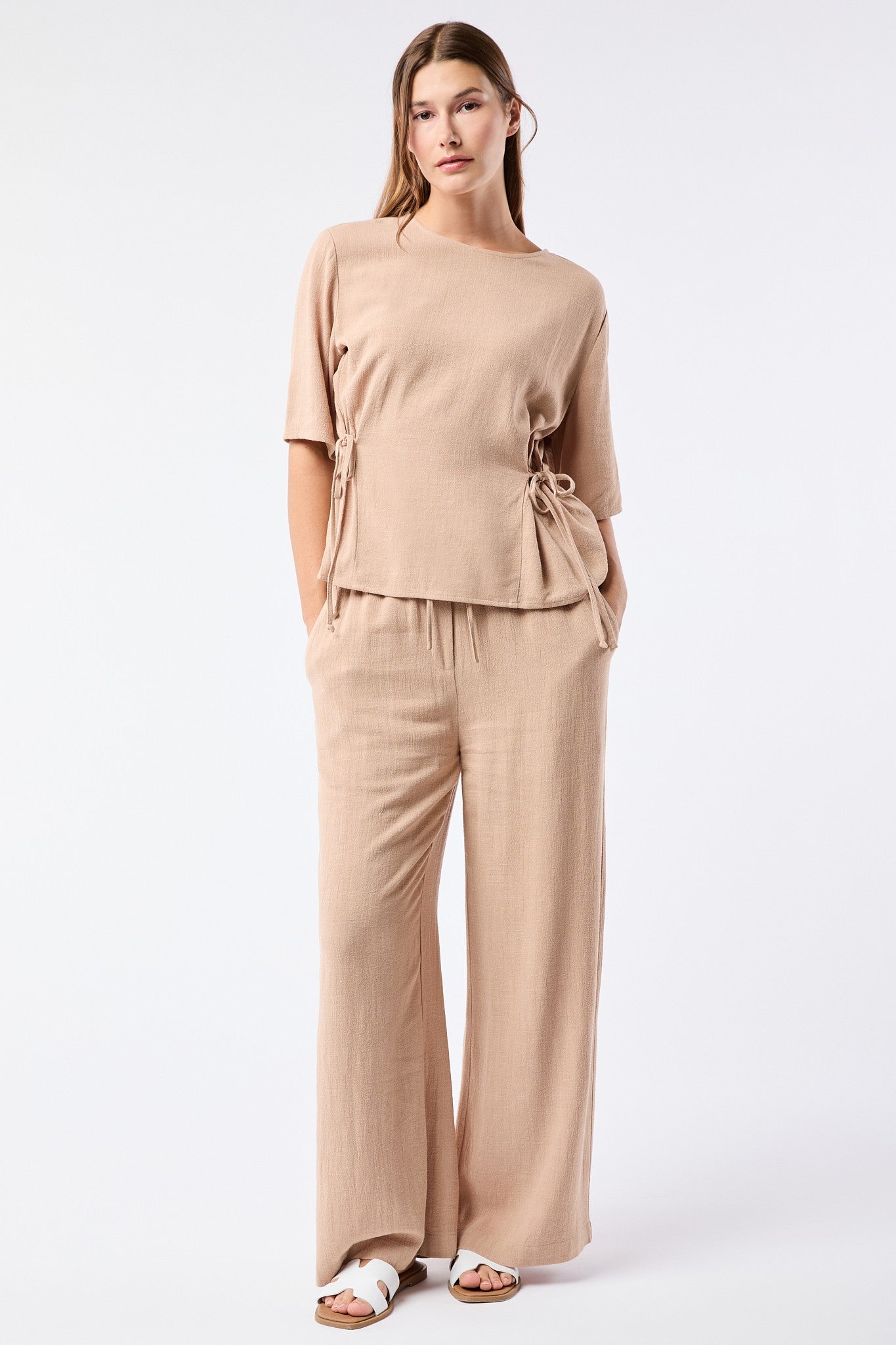 Tan Drawstring Linen Pant