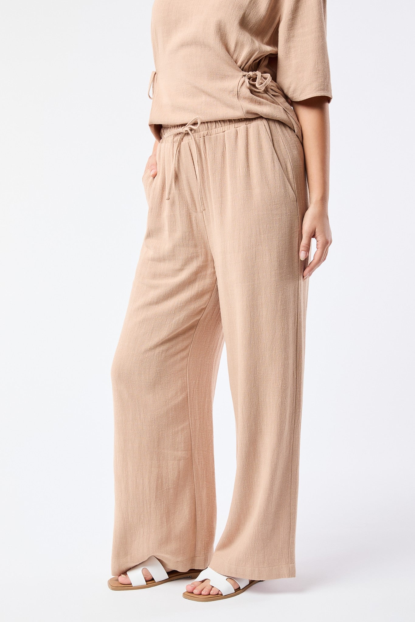 Tan Drawstring Linen Pant