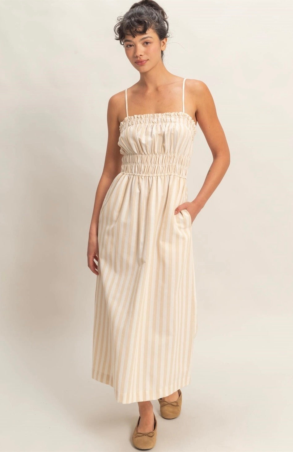 Taupe Smocked Maxi Dress
