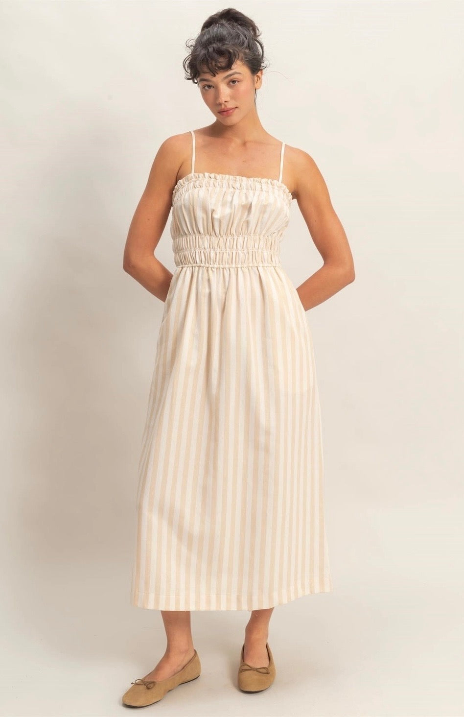 Taupe Smocked Maxi Dress