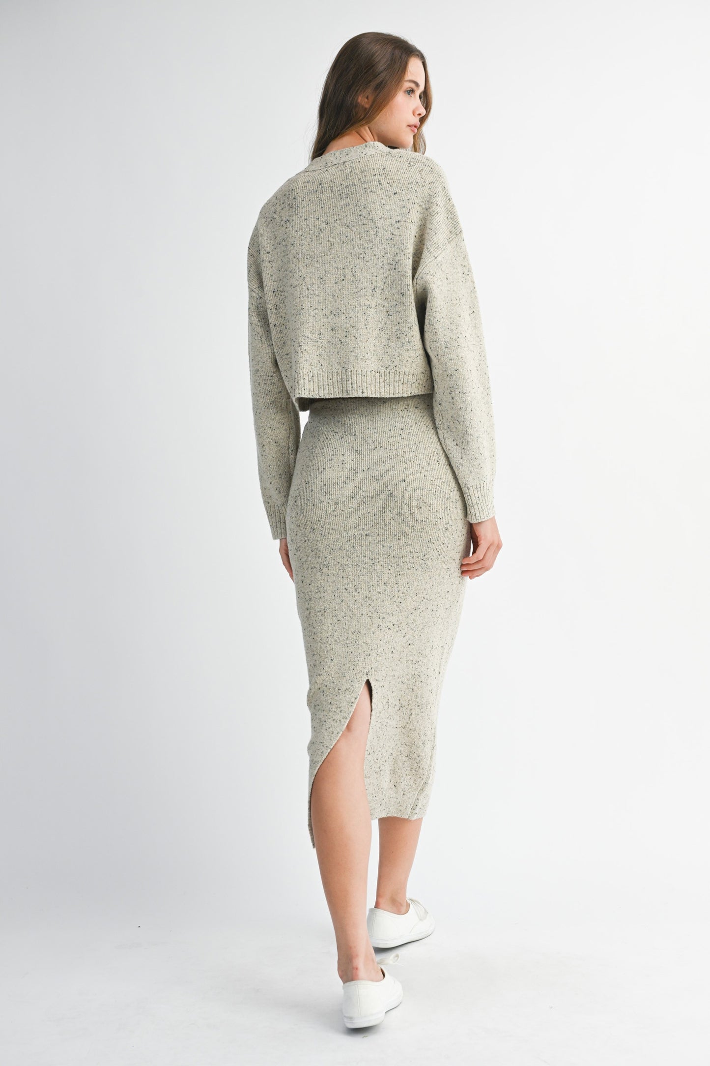 Taupe Cardigan Skirt Set