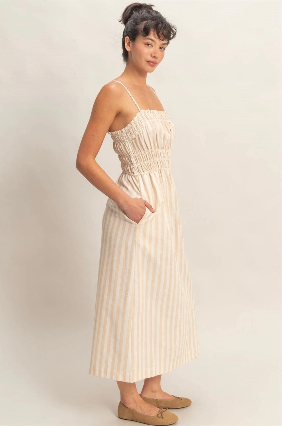 Taupe Smocked Maxi Dress