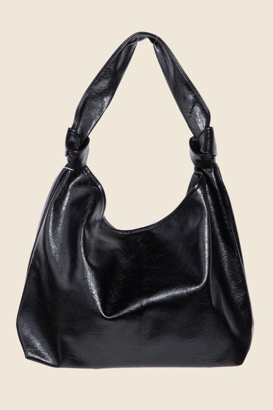 Weathered Faux Leather Tote- Black