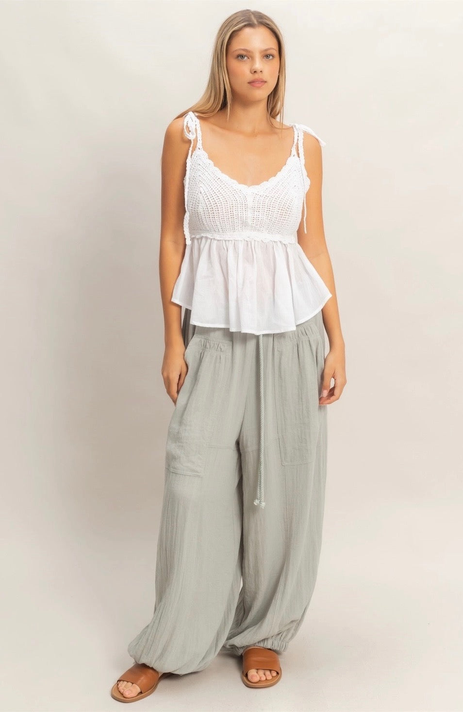 White Crochet Peplum Tank