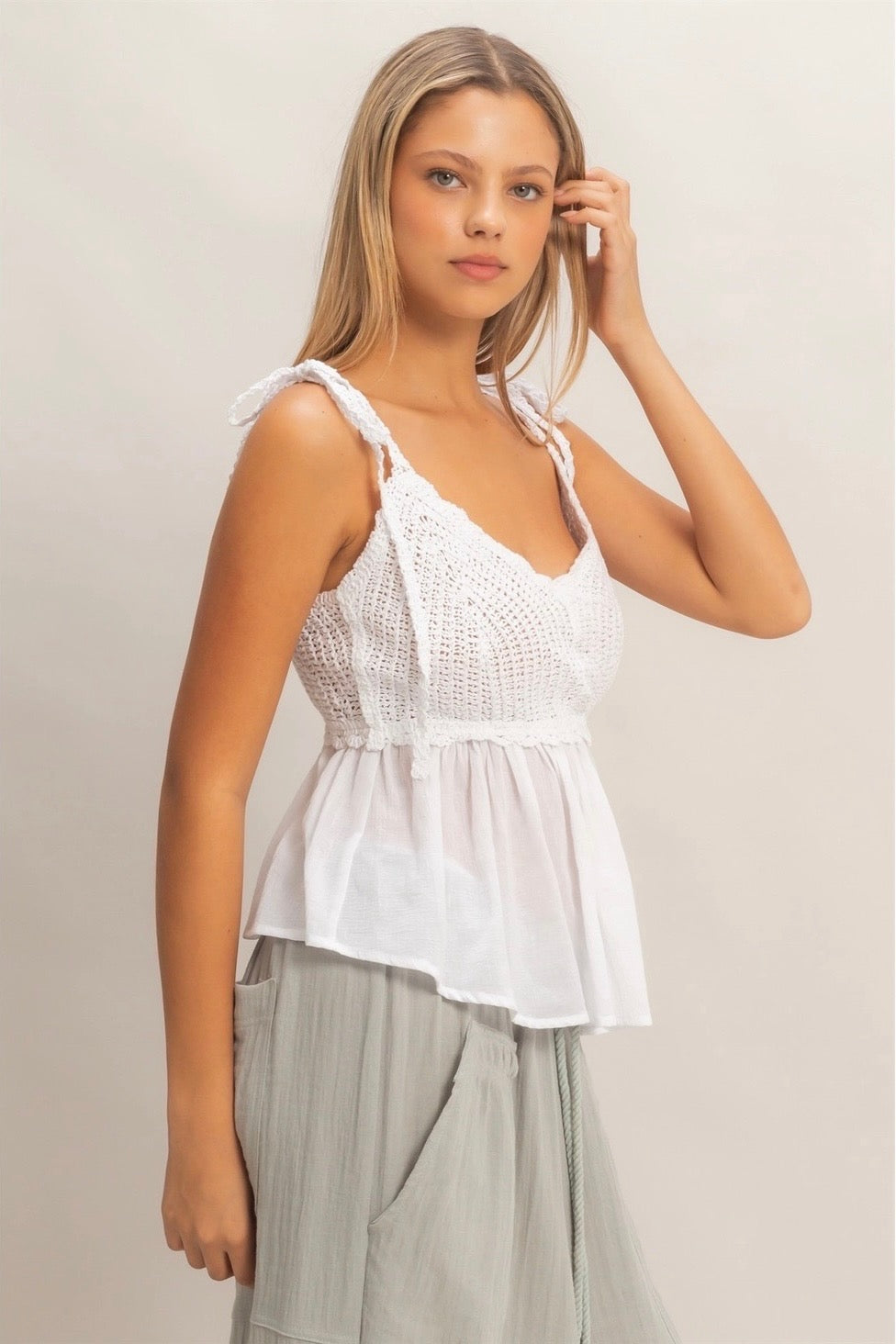 White Crochet Peplum Tank