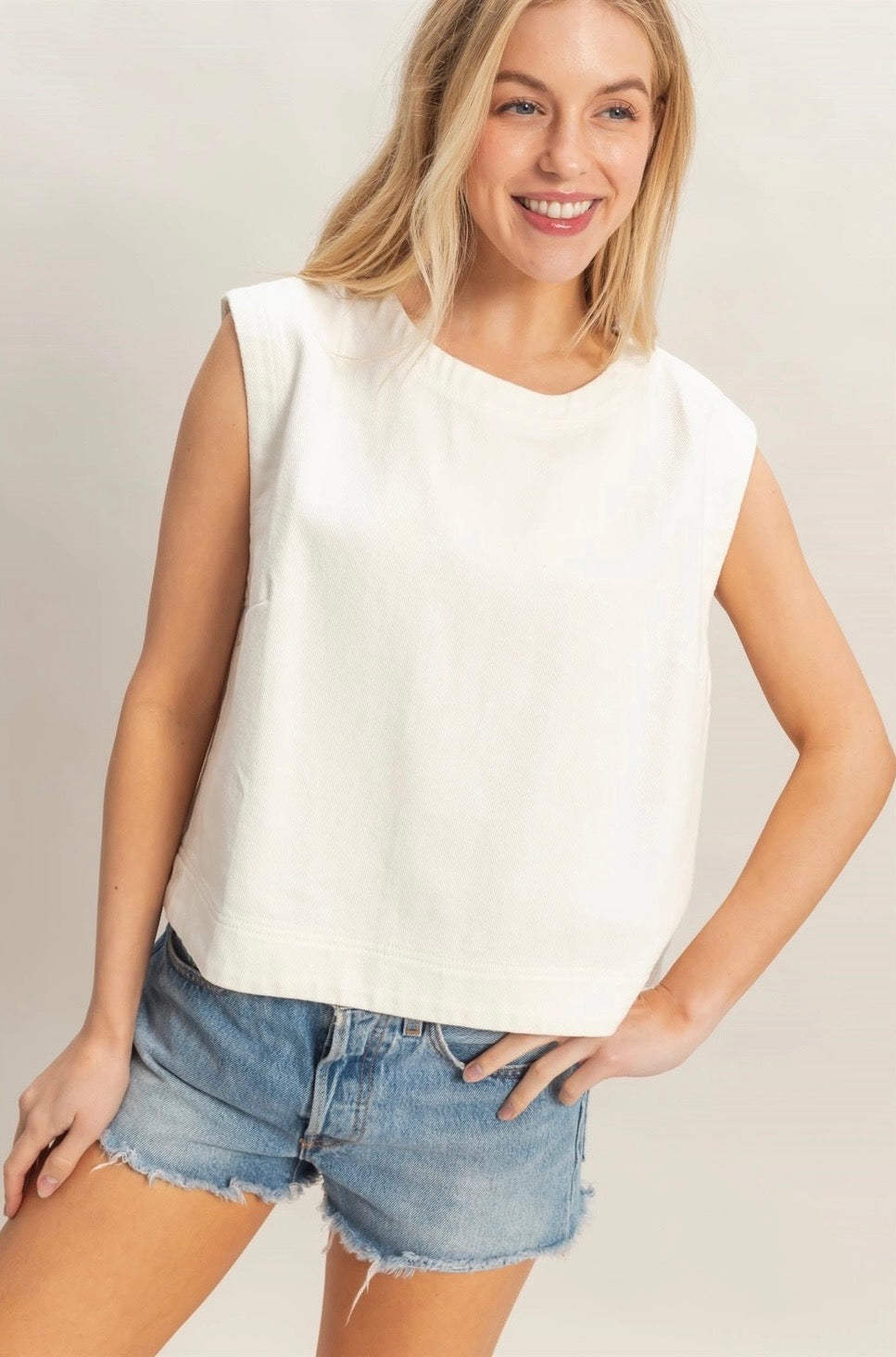 White Cotton Denim Top
