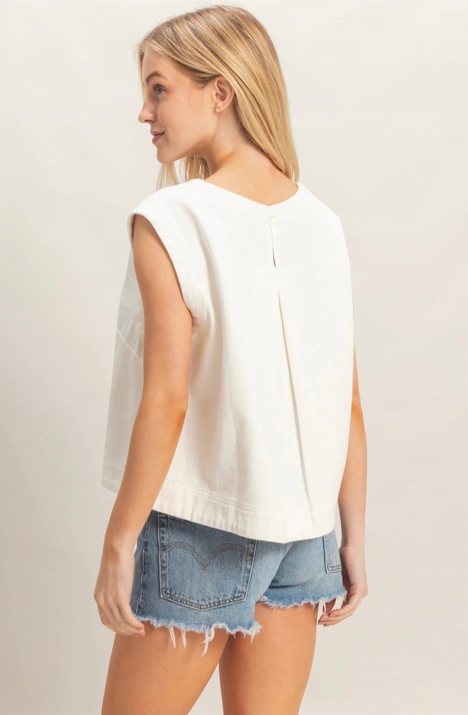 White Cotton Denim Top