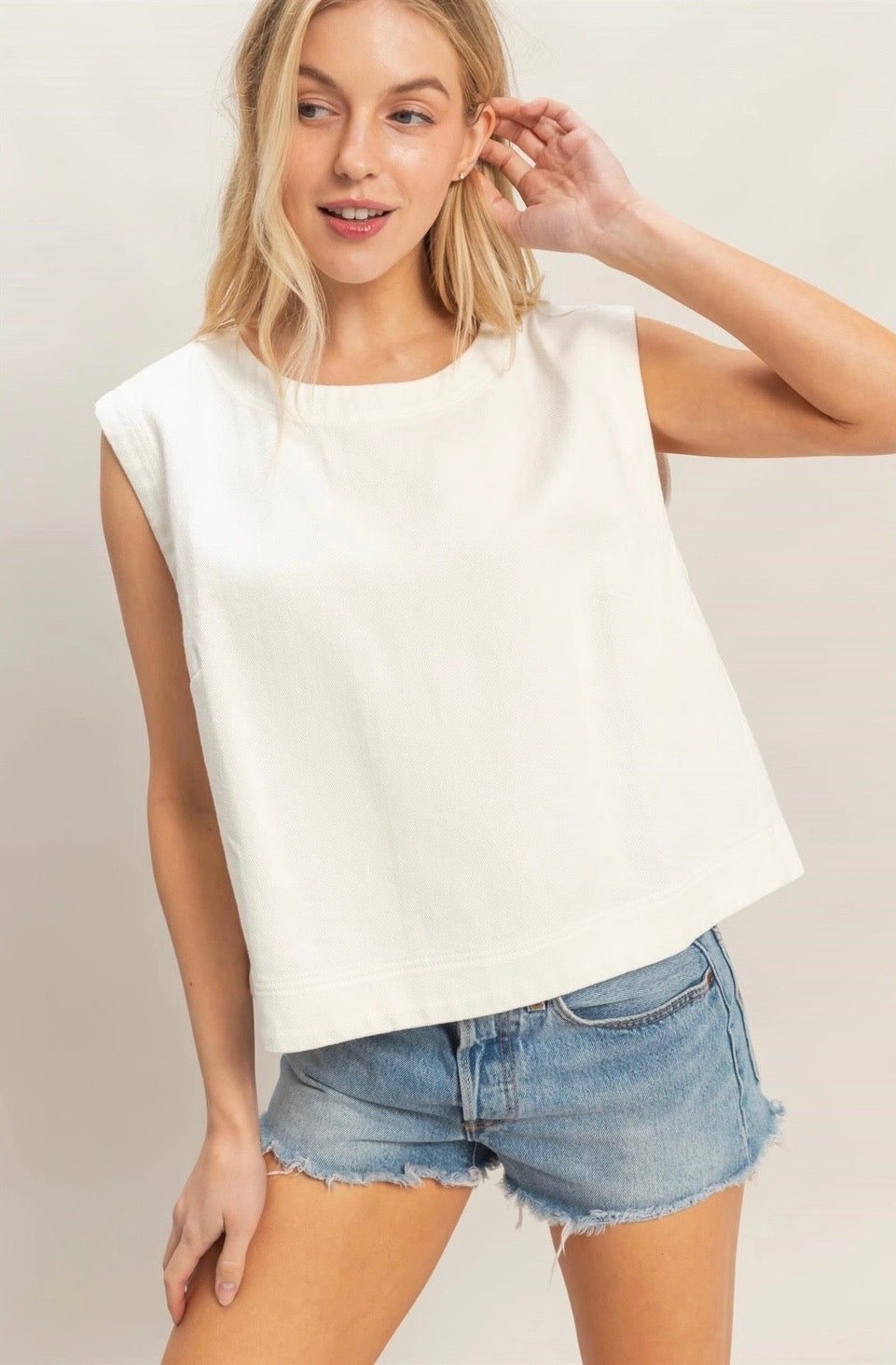 White Cotton Denim Top