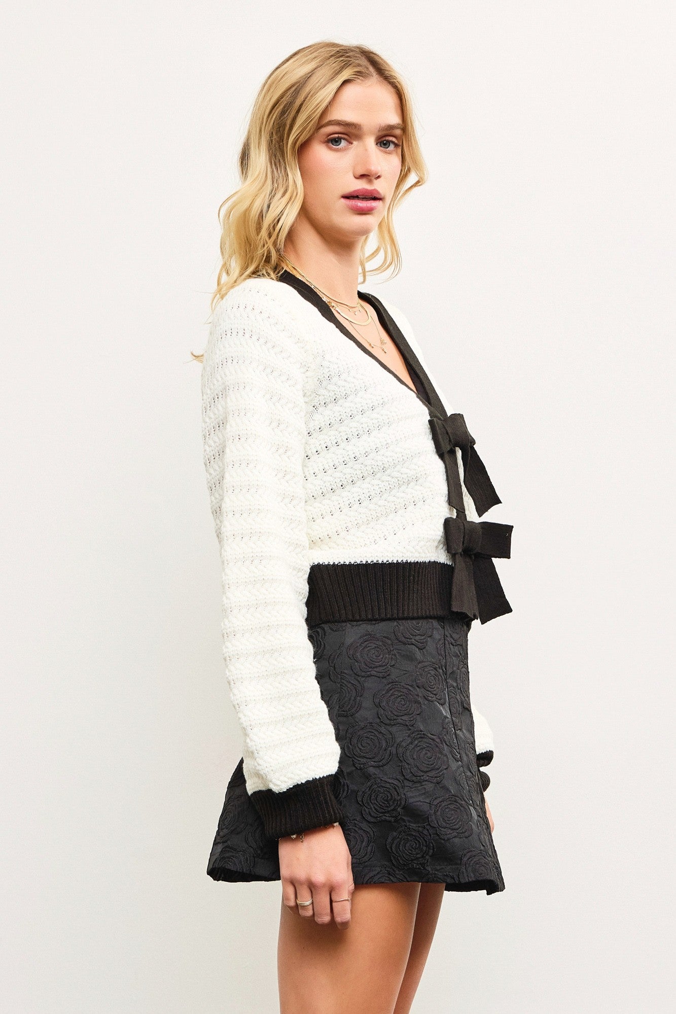 White Bow Front Sweater