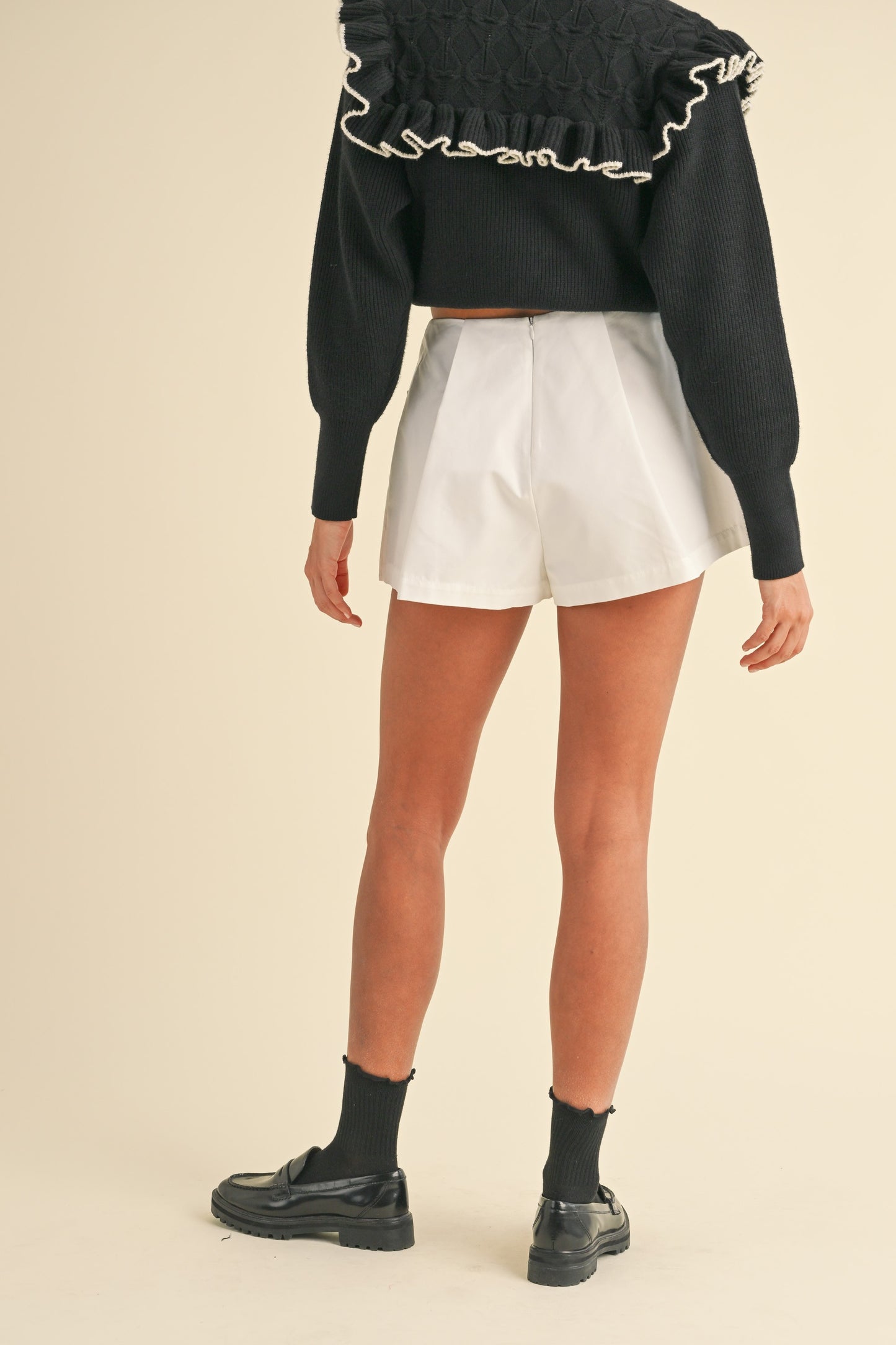 White Button Front Pocket Shorts