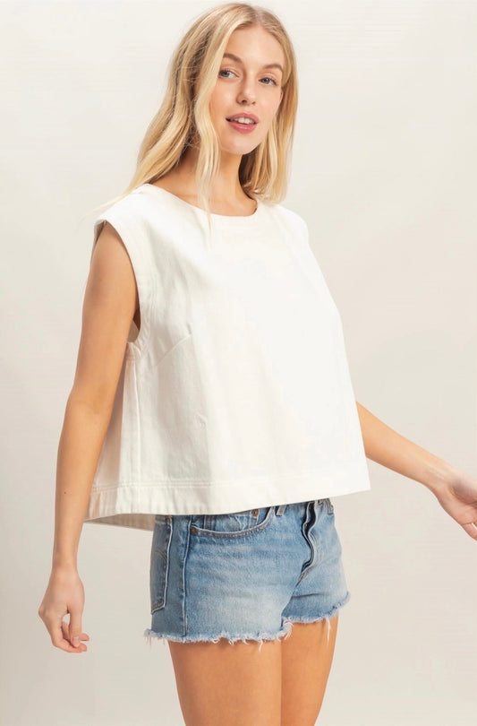 White Cotton Denim Top